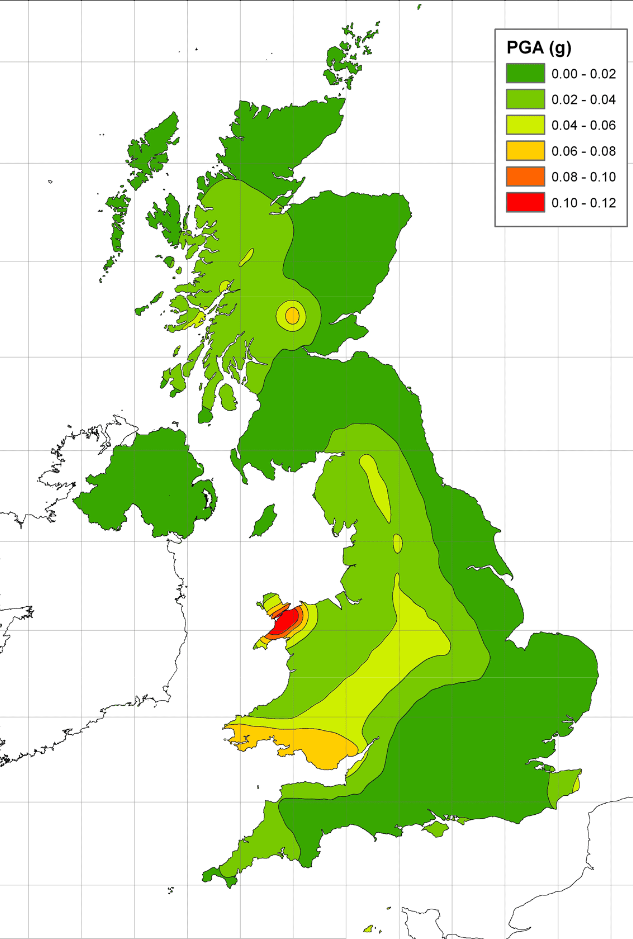 Seismic zoning map to consider in United Kingdom