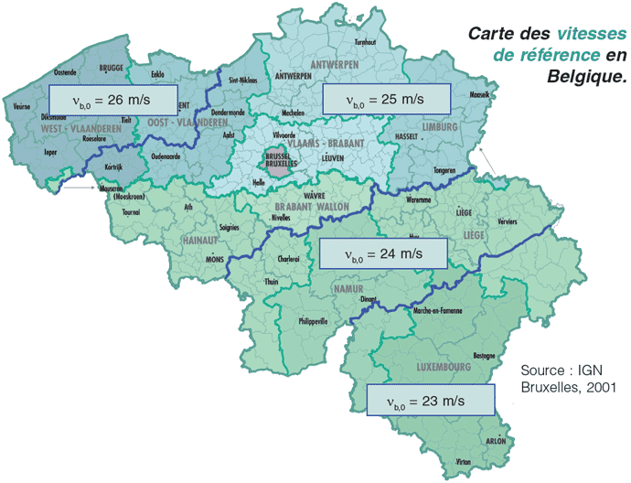 Fundamental basic wind velocity map to consider in Belgium