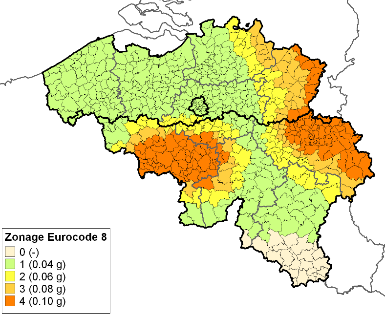 Mappa di zonizzazione sismica da considerare in Belgio